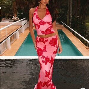 Peppermayo Pink and Red Maxi Skirt and matching top